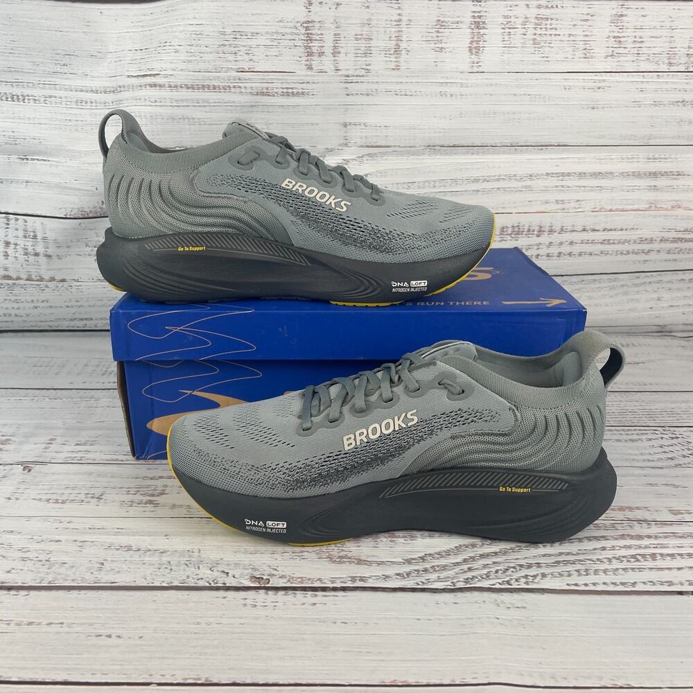 Brooks Adrenaline GTS 25 Mens Sz 11D Running Shoes Primer Grey Ebony Jasmin Yell - Picture 2 of 11
